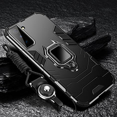 Custodia Silicone e Plastica Opaca Cover con Magnetico Anello Supporto T06 per Samsung Galaxy S22 5G Nero