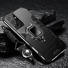 Custodia Silicone e Plastica Opaca Cover con Magnetico Anello Supporto T06 per Samsung Galaxy S22 Ultra 5G Nero