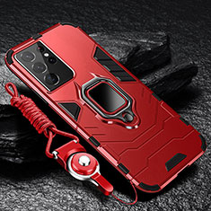 Custodia Silicone e Plastica Opaca Cover con Magnetico Anello Supporto T06 per Samsung Galaxy S22 Ultra 5G Rosso