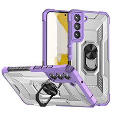 Custodia Silicone e Plastica Opaca Cover con Magnetico Anello Supporto T07 per Samsung Galaxy S22 5G Viola