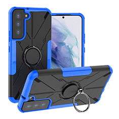 Custodia Silicone e Plastica Opaca Cover con Magnetico Anello Supporto T08 per Samsung Galaxy S21 5G Blu