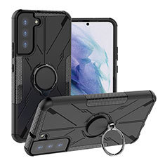 Custodia Silicone e Plastica Opaca Cover con Magnetico Anello Supporto T08 per Samsung Galaxy S21 5G Nero