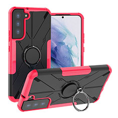 Custodia Silicone e Plastica Opaca Cover con Magnetico Anello Supporto T08 per Samsung Galaxy S21 5G Rosa Caldo