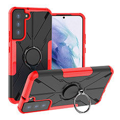 Custodia Silicone e Plastica Opaca Cover con Magnetico Anello Supporto T08 per Samsung Galaxy S21 5G Rosso