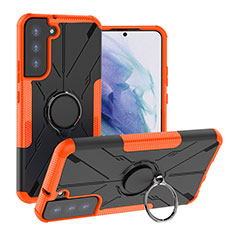 Custodia Silicone e Plastica Opaca Cover con Magnetico Anello Supporto T08 per Samsung Galaxy S21 FE 5G Arancione