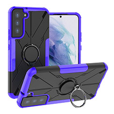 Custodia Silicone e Plastica Opaca Cover con Magnetico Anello Supporto T08 per Samsung Galaxy S21 FE 5G Viola