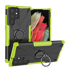 Custodia Silicone e Plastica Opaca Cover con Magnetico Anello Supporto T08 per Samsung Galaxy S21 Ultra 5G Verde