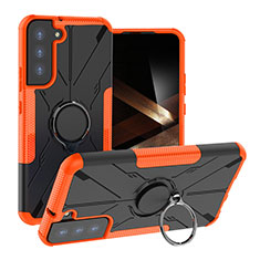 Custodia Silicone e Plastica Opaca Cover con Magnetico Anello Supporto T08 per Samsung Galaxy S24 5G Arancione