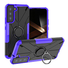 Custodia Silicone e Plastica Opaca Cover con Magnetico Anello Supporto T08 per Samsung Galaxy S24 5G Viola