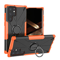 Custodia Silicone e Plastica Opaca Cover con Magnetico Anello Supporto T08 per Samsung Galaxy S24 Ultra 5G Arancione
