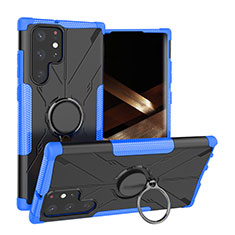 Custodia Silicone e Plastica Opaca Cover con Magnetico Anello Supporto T08 per Samsung Galaxy S24 Ultra 5G Blu