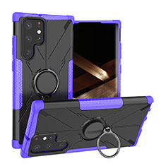 Custodia Silicone e Plastica Opaca Cover con Magnetico Anello Supporto T08 per Samsung Galaxy S24 Ultra 5G Viola