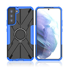 Custodia Silicone e Plastica Opaca Cover con Magnetico Anello Supporto T09 per Samsung Galaxy S21 5G Blu