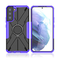 Custodia Silicone e Plastica Opaca Cover con Magnetico Anello Supporto T09 per Samsung Galaxy S21 5G Viola