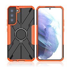 Custodia Silicone e Plastica Opaca Cover con Magnetico Anello Supporto T09 per Samsung Galaxy S21 FE 5G Arancione