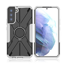 Custodia Silicone e Plastica Opaca Cover con Magnetico Anello Supporto T09 per Samsung Galaxy S21 FE 5G Grigio