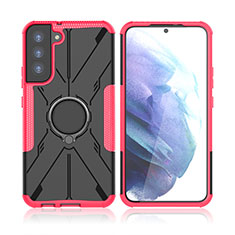 Custodia Silicone e Plastica Opaca Cover con Magnetico Anello Supporto T09 per Samsung Galaxy S21 FE 5G Rosa Caldo