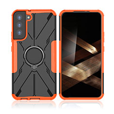 Custodia Silicone e Plastica Opaca Cover con Magnetico Anello Supporto T09 per Samsung Galaxy S24 5G Arancione
