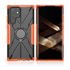 Custodia Silicone e Plastica Opaca Cover con Magnetico Anello Supporto T09 per Samsung Galaxy S24 Ultra 5G Arancione