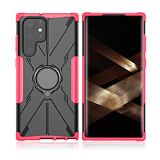Custodia Silicone e Plastica Opaca Cover con Magnetico Anello Supporto T09 per Samsung Galaxy S24 Ultra 5G Rosa Caldo