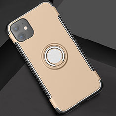 Custodia Silicone e Plastica Opaca Cover con Magnetico Anello Supporto Y01 per Apple iPhone 11 Oro