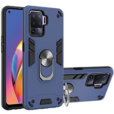 Custodia Silicone e Plastica Opaca Cover con Magnetico Anello Supporto Y01B per Oppo F19 Pro Blu