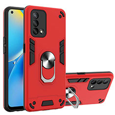 Custodia Silicone e Plastica Opaca Cover con Magnetico Anello Supporto Y01B per Oppo F19s Rosso