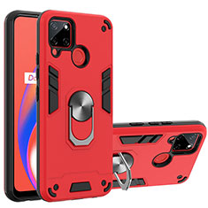 Custodia Silicone e Plastica Opaca Cover con Magnetico Anello Supporto Y01B per Realme C25 Rosso
