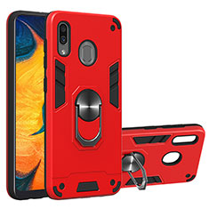 Custodia Silicone e Plastica Opaca Cover con Magnetico Anello Supporto Y01B per Samsung Galaxy A20 Rosso