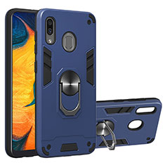 Custodia Silicone e Plastica Opaca Cover con Magnetico Anello Supporto Y01B per Samsung Galaxy A30 Blu