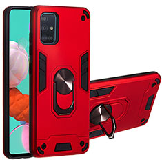Custodia Silicone e Plastica Opaca Cover con Magnetico Anello Supporto Y01B per Samsung Galaxy A51 4G Rosso