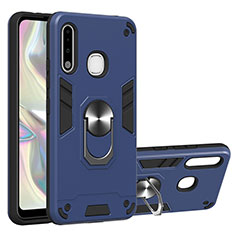 Custodia Silicone e Plastica Opaca Cover con Magnetico Anello Supporto Y01B per Samsung Galaxy A70E Blu