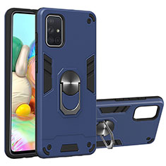 Custodia Silicone e Plastica Opaca Cover con Magnetico Anello Supporto Y01B per Samsung Galaxy A71 4G A715 Blu