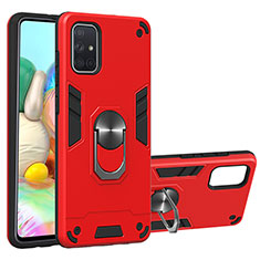 Custodia Silicone e Plastica Opaca Cover con Magnetico Anello Supporto Y01B per Samsung Galaxy A71 4G A715 Rosso