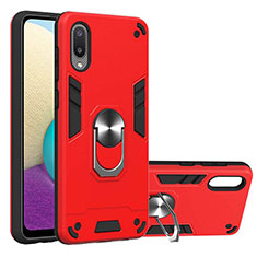 Custodia Silicone e Plastica Opaca Cover con Magnetico Anello Supporto Y01B per Samsung Galaxy M02 Rosso