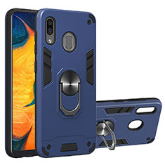 Custodia Silicone e Plastica Opaca Cover con Magnetico Anello Supporto Y01B per Samsung Galaxy M10S Blu