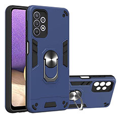 Custodia Silicone e Plastica Opaca Cover con Magnetico Anello Supporto Y01B per Samsung Galaxy M32 5G Blu