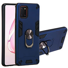 Custodia Silicone e Plastica Opaca Cover con Magnetico Anello Supporto Y01B per Samsung Galaxy M60s Blu