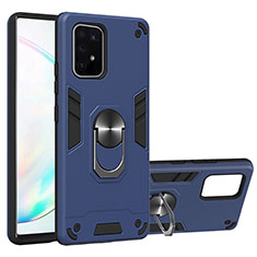 Custodia Silicone e Plastica Opaca Cover con Magnetico Anello Supporto Y01B per Samsung Galaxy M80S Blu