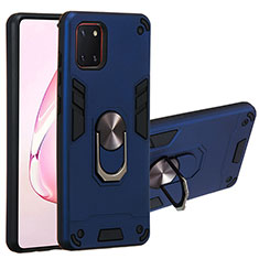 Custodia Silicone e Plastica Opaca Cover con Magnetico Anello Supporto Y01B per Samsung Galaxy Note 10 Lite Blu