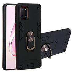 Custodia Silicone e Plastica Opaca Cover con Magnetico Anello Supporto Y01B per Samsung Galaxy Note 10 Lite Nero