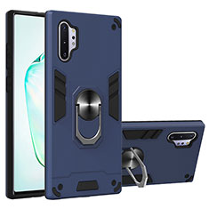 Custodia Silicone e Plastica Opaca Cover con Magnetico Anello Supporto Y01B per Samsung Galaxy Note 10 Plus 5G Blu