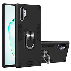 Custodia Silicone e Plastica Opaca Cover con Magnetico Anello Supporto Y01B per Samsung Galaxy Note 10 Plus 5G Nero