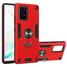 Custodia Silicone e Plastica Opaca Cover con Magnetico Anello Supporto Y01B per Samsung Galaxy S10 Lite Rosso