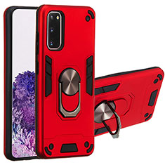 Custodia Silicone e Plastica Opaca Cover con Magnetico Anello Supporto Y01B per Samsung Galaxy S20 5G Rosso