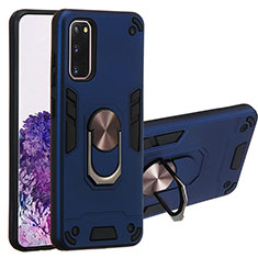 Custodia Silicone e Plastica Opaca Cover con Magnetico Anello Supporto Y01B per Samsung Galaxy S20 Blu