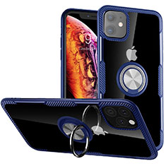 Custodia Silicone e Plastica Opaca Cover con Magnetico Anello Supporto Y02 per Apple iPhone 11 Blu
