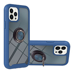 Custodia Silicone e Plastica Opaca Cover con Magnetico Anello Supporto YB1 per Apple iPhone 13 Pro Max Blu