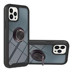 Custodia Silicone e Plastica Opaca Cover con Magnetico Anello Supporto YB1 per Apple iPhone 13 Pro Max Nero