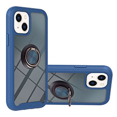 Custodia Silicone e Plastica Opaca Cover con Magnetico Anello Supporto YB1 per Apple iPhone 14 Blu